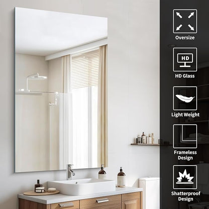 CILIBER Frameless Mirror, 60x36 Mirrors for Wall, Large Bathroom Mirror for Over Sink, Rectangle Frameless Vanity Mirror with Polished Edge, 3mm Tempered Glass, Hangs Horizontally or Vertically