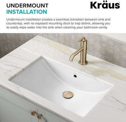 KRAUS Elavo 23 in. Rectangular Porcelain Ceramic Undermount Bathroom Sink in White with Overflow Drain, KCU-243