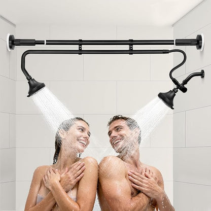 OURBAOFU Tandem Shower Heads, Double Shower Head for Couples | Dual Shower Head System for Two People,High Pressure,Adjustable 360° Rotation,48–78 In for Bathrooms,Gifts for Couples-Black
