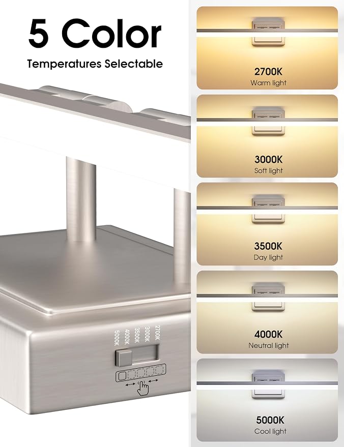 VOLISUN Modern Bathroom Vanity Light 55 inch, 45W Dimmable 5CCT Led Bathroom Light Fixture Over Mirror, Brushed Nickel Bar Vanity Light for Bathrooms Mirror Cabinets Bedroom