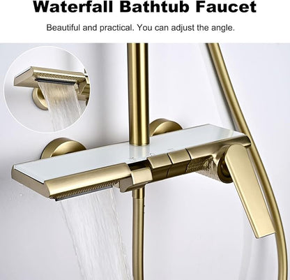 Exposed Shower System, Modern Piano Key Design, BSS0321 Shower Head Set, 30x20cm Shower Faucet Sets Complete, Handheld, Bathtub Faucet, 59A All Copper, Anti-Corrosion