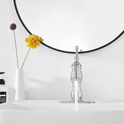 Bathroom Faucet Brushed Nickel GGStudy 360° Swivel Bathroom Vanity Faucet Single Handle One Hole Bathroom Sink Faucet Basin Matching Pop Up Drain with Overflow