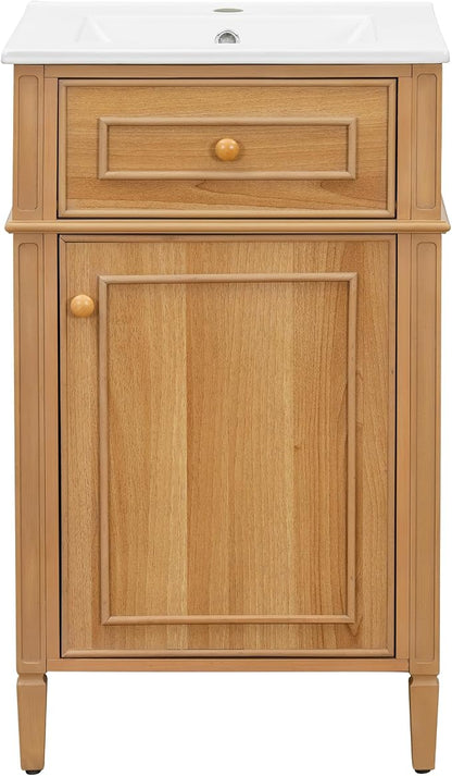 20" Small Bathroom Vanity with Ceramic Sink,Modern Freestanding Storage Cabinet w/Tilt-Out Drawer and Soft-Close Door,Adjustable Shelf,Solid Pinewood Frame for Bath/Powder/Guest Room,Wood