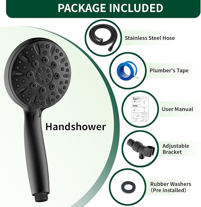 Matte Black Shower Head, 6 Spray Modes Handheld Showerhead | High Pressure Shower Heads with 59 Inch Stainless Steel Hose & Adjustable Shower Holder, Easy Installation, 4.53 Inch