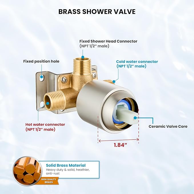 gotonovo Shower Faucet Set with Valve 6 Mode Rain Head Brushed Nickel | Bathroom Shower Head and Handle Set Complete Combo,6 Mode Multi 6’’ ABS Rainfall Showerhead,Brass Valve Trim Kit,Wall Mount