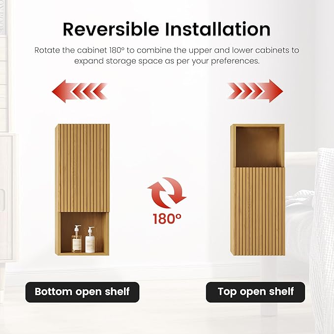 14" Floating Bathroom Storage Cabinet, Modern Wall Cabinets with Soft-Closing Door & Open Shelf, Bathroom Side Cabinet for Small Spaces, Apartment, Oak
