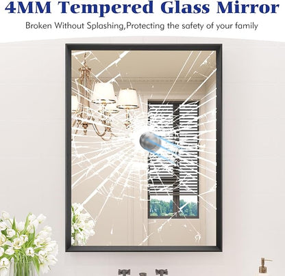 22x30 Inch Bathroom Mirror, Matte Black Framed Rectangle, 4MM Tempered Glass, Anti-Rust, Wall-Mounted Vanity Mirror for Bathroom & Bedroom - Hangs Horizontally or Vertically