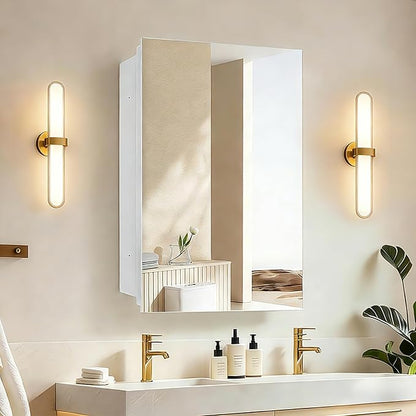 16 x 26 inch Bathroom Medicine Cabinet, Mirror Cabinet with Single Door & Removable Shelves, Surface Mount or Recess Installation, Medicine Cabinets for Bathroom