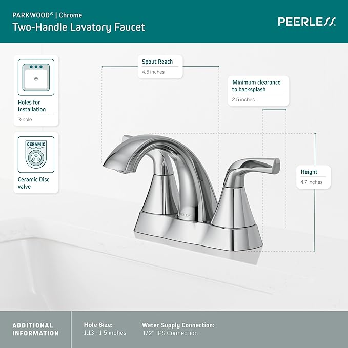 Peerless P2535LF Parkwood Two Handle Lavatory Faucet Centerset, Chrome