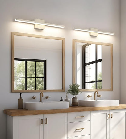 JUSHENG Brushed Nickel Vanity Lights for Bathroom Light Fixtures 5CCT Dimmable Vanity Light Bar LED Bathroom Lighting Over Mirror 24'' Inch 24W ETL Certificated