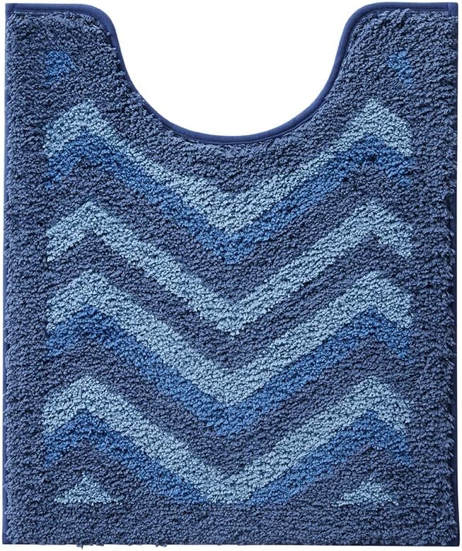 Hearth & Harbor Bathroom Rugs, Shaggy Plush Bath Mat, Ultra Soft Non Slip Backing Rubber, Chevron Design Bath Rug, Blue, 20 x 24 Inch