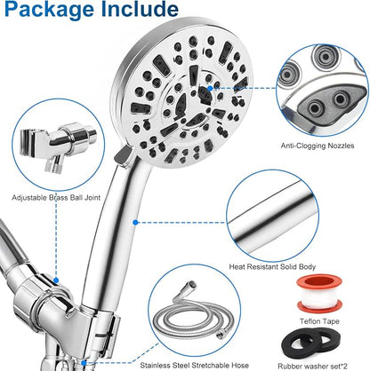 Shower Head,10 mode High Pressure shower head with handheld, Anti-clog Nozzles, Built-in 2 Power Wash to Clean Tub, Tile & Pets, High Flow Hand Held Shower Head, Leakproof 59 Inch Hose&Metal Bracket