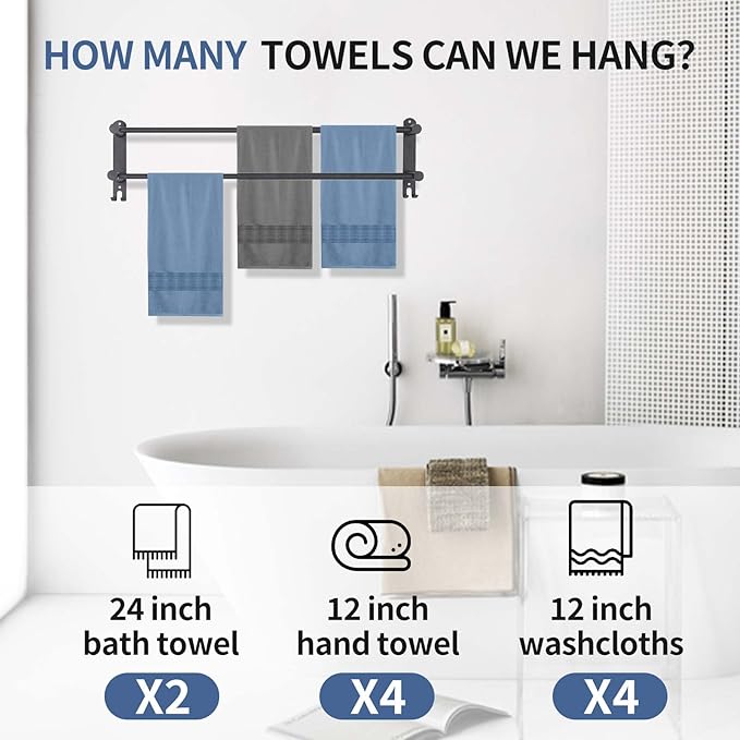 Double Towel Bar，adjustable16-28IN Matte Black Towel Racks for Bathroom, Stainless Steel Towel Holder,Suitable for Bathrooms and Kitchens