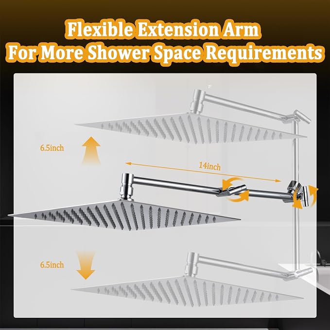 All Metal 12" Rainfall Shower Head with Handheld Spray Combo, High Pressure Rain Shower Heads with Adjustable Extension Arm, Wide Dual Waterfall Showerhead, Extra Long Shower Hose - Polished Chrome