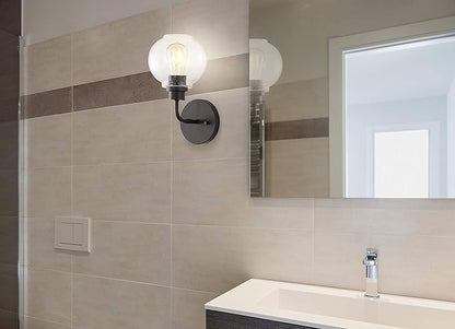JONATHAN Y 6.5" Oil Rubbed Bronze 1-Light Farmhouse LED Vanity Light Wall Sconce for Bathroom, Clear Seeded Glass Shade, Industrial Iron Indoor Fixture, LED Bulb Included JYL7526A