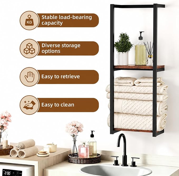 2 Pack Towel Racks for Bathroom, 2 Tier Wall-Mounted Towel Rack, Home Decor Shelf, Space-Saving Organizer Rack for Household, Bathroom, and Bedroom