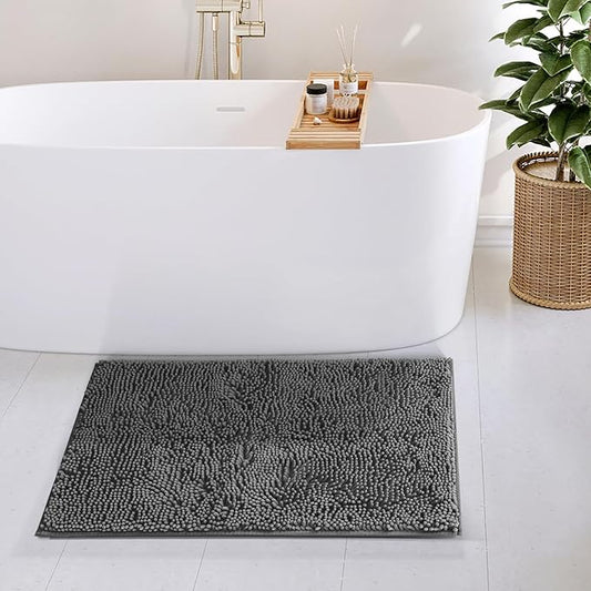 Hearth & Harbor Bathroom Rugs, Chenille Bath Mat - Machine Washable Bath Mats for Bathroom Non-Slip Backing Rubber, Quick Dry Bathroom Mat