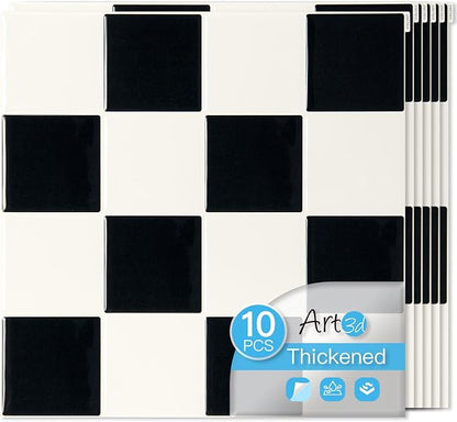 Art3d Grid Peel and Stick Backsplash, 10-Pack, 12 x 12 in, Black & White | Enhanced Thickness, Strong Adhesion, Moisture Resistant, Long-Lasting, Minimalist Look, DIY Friendly, for Kitchen Countertops