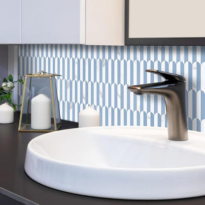 Vamos Tile Peel and Stick Backsplash Seamless Tile,Fish Scale,10 PVC Tiles | Stick on Backsplash for Kitchen & Bathroom,Light Blue and Statury White PVC Self Adhesive Mosaic Tiles 11.9''x10.8''