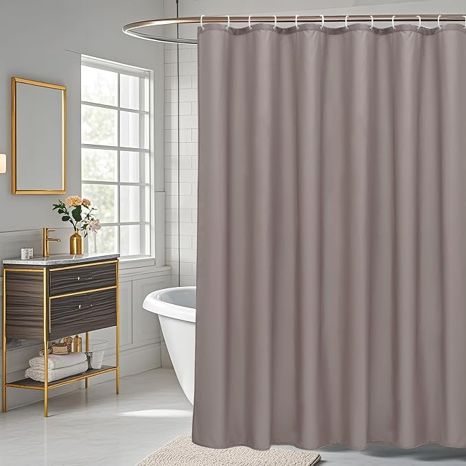 AooHome Shower Curtain Liner, Fabric Bathroom Curtain with Hooks for Hotel, Weighted Hem, Water Repellent, Chocolate, 72 x 75 Inch