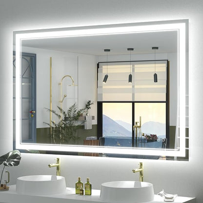 OKPAL 44x30 Lighted Bathroom Mirror, Anti-Fog LED Bathroom Mirror, Bathroom Mirror with Lights, Dimmable Lighted Vanity Mirror, Shatterproof, ETL Listed, Horizontal/Vertical