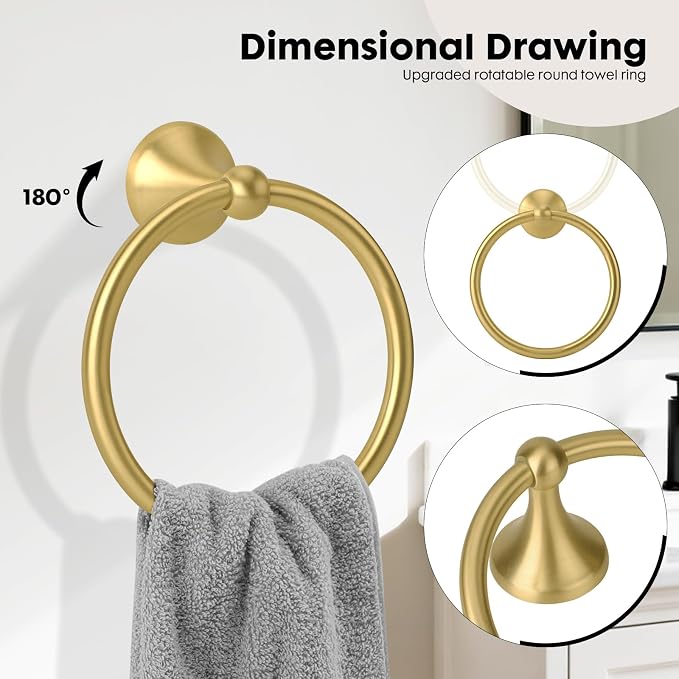 4 Piece Antique Bathroom Hardware Accessories Set Brushed Gold,24 Inch Towel Bar Set,Towel Rack Set,Bathroom Towel Holder Set