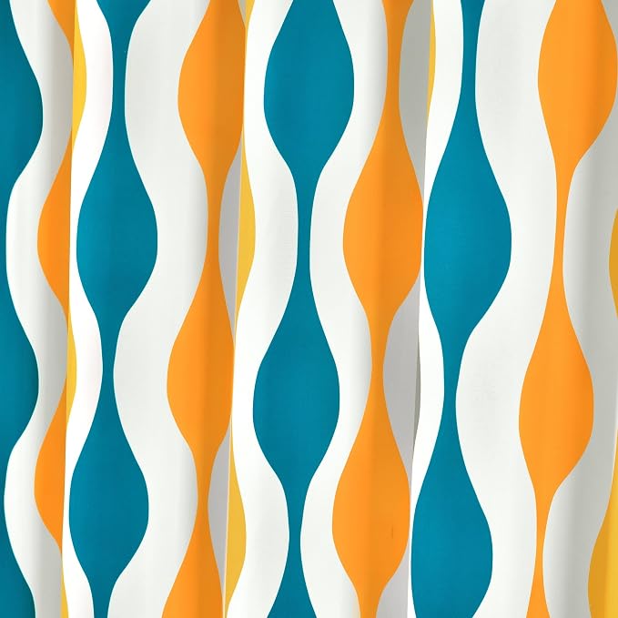 Lush Decor Mid Century Geo Shower Curtain Single 72" W x 72" L Turquoise & Orange - Blue Shower Curtains for Bathroom - Bathroom Curtain - Retro Decor