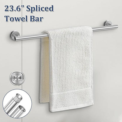 5 Pieces Bathroom Hardware Set Brushed Nickel Towel Bar Set Round Towel Holder Set Upgraded Paper Towel Holder with Shelf Stainless Steel Wall Mounted,23.6 Inch