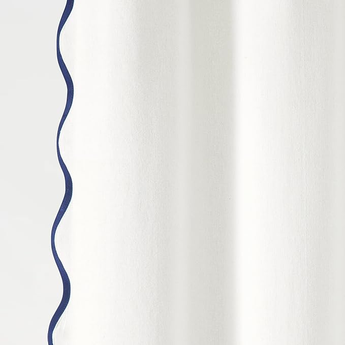 Lush Decor Coastal Chic Scallop Edge Linen-Textured Shower Curtain, Single 72" W x 72" L, Navy & White - Scalloped Shower Curtains - Coastal Bathroom Curtain