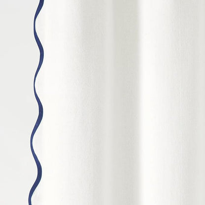 Lush Decor Coastal Chic Scallop Edge Linen-Textured Shower Curtain, Single 72" W x 72" L, Navy & White - Scalloped Shower Curtains - Coastal Bathroom Curtain