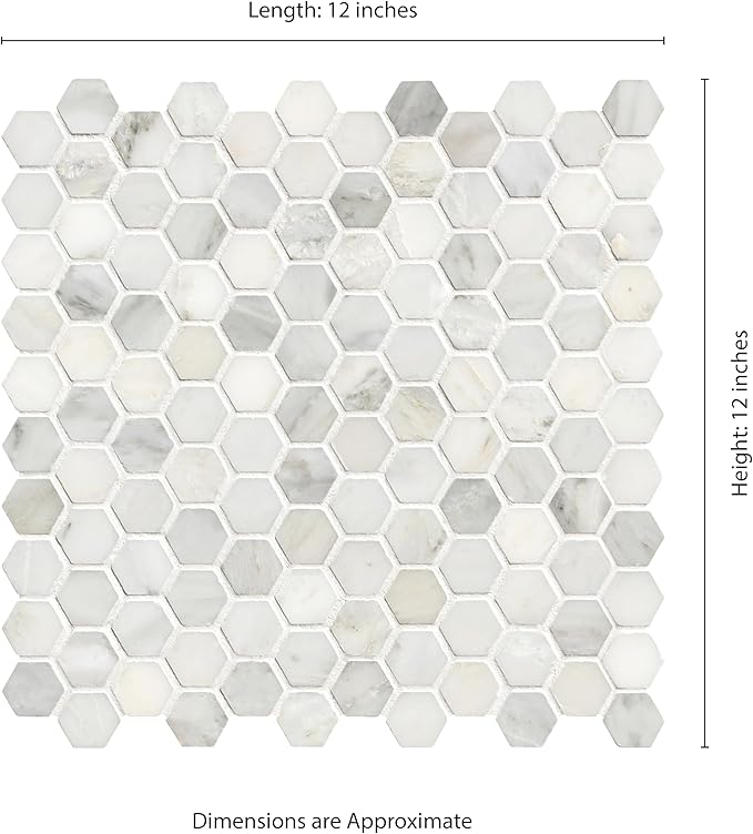 MSI Arabescato Carrara Honed Marble Tile for Kitchen Backsplash, Wall Tile for Bathroom, Accent Wall Tile, and Shower Wall Tile, 11.1 in. X 11.5 in. Mesh-Mounted Mosaic Tile, (8.9 sq. ft.)