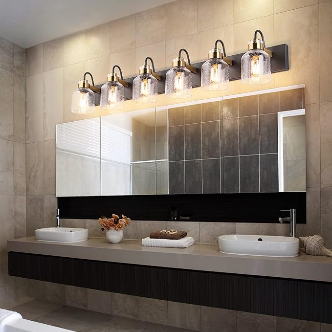 PRESDE Bathroom Vanity Light Fixtures Over Mirror 6 Light Vintage Bronze Brushed Black Bath Vanity Lighting