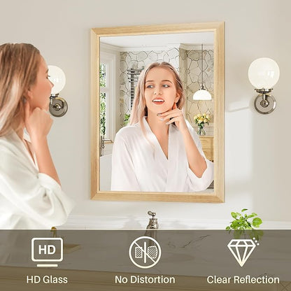 36x30 Inch Bathroom Mirror for Wall, Anti-Rust Oak Wood Grain Metal Framed Bathroom Mirrors for Over Sink,Rectangler Mirrors for Bathroom Vanity, Farmhouse, Bedroom, Living Room, Entryway Decor