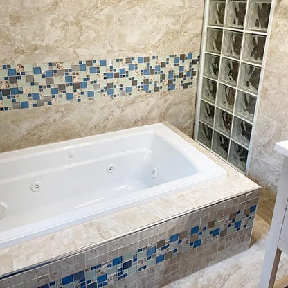 Blue Sea Glass Tile Backsplash Beach Style Mosaic Tiles Real Seashell Inside (Pack of 5 Sheets)