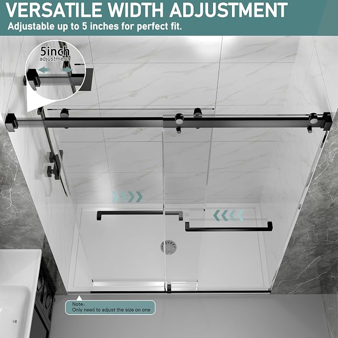 43-48" W x 76" H Frameless Double Sliding Shower Door for Walk-in Shower,5/16" (8mm) SGCC Certified Clear Tempered Safety Glass,Easy-Clean Coating,Quiet Heavy-Duty Roller System,Matte Black