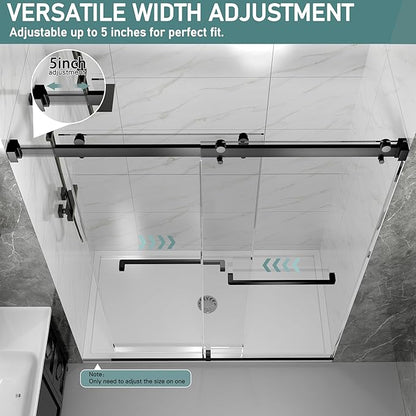 49-54" W x 76" H Frameless Double Sliding Shower Door for Walk-in Shower,5/16" (8mm) SGCC Certified Clear Tempered Safety Glass,Easy-Clean Coating,Quiet Heavy-Duty Roller System,Matte Black