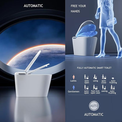 Modern Smart Toilet, One Piece Toilet with Auto Open/Close Lid, Heated Seat, Bidet Function, Warm Air Dry, Foam Shield, Auto Deodorization, Night Light, Remote Control