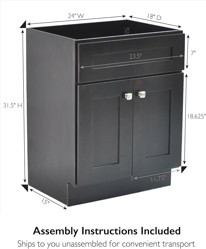 Design House Brookings Bathroom Vanity, 24", Espresso | Adjustable Hinges, Freestanding, Contemporary/Modern, Wood, Bath, 586966