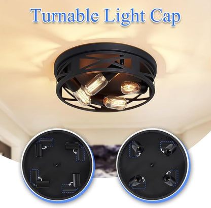Flush Mount Ceiling Light Fixture,14 inch 4-Light Ceiling Light Fixture for Hallway, Black Hallway Light Fixtures Ceiling,Light Fixtures Ceiling Mount for Kitchen,Farmhouse,Hall (2 Pack)