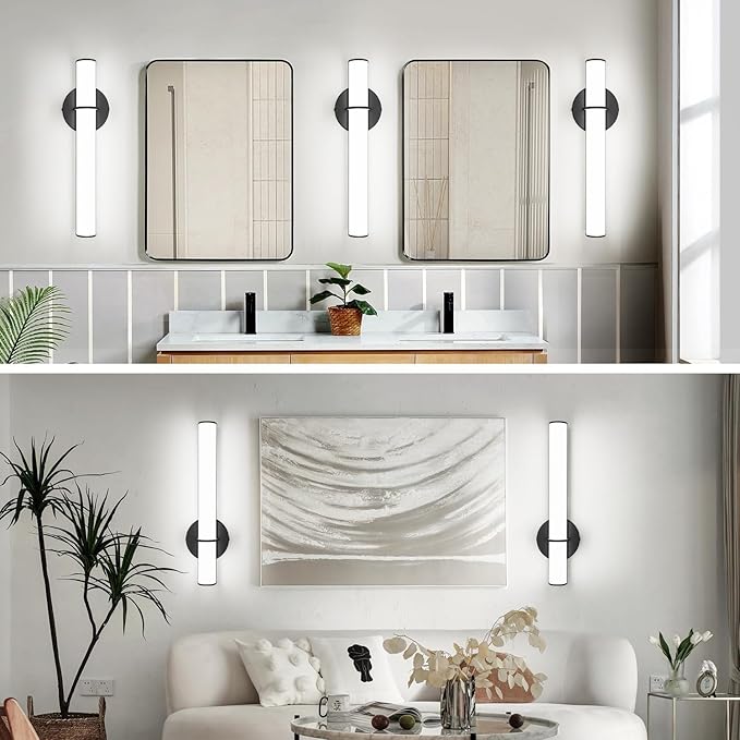 OOWOLF 2-Pack 17.3” LED Vanity Light, 12W 1200LM 5000K Daylight Dimmable Bathroom Light Vertical or Horizontal, Modern Bathroom Led Wall Sconces, Energy Saving, for Mirror Bedroom Living Room Hallway
