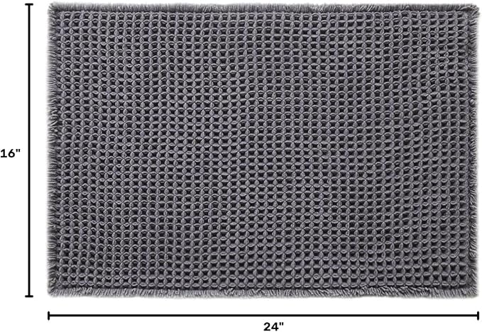 TYUU Waffle Bath Mat, Small Boho Bathroom Rugs Non Slip 24x16 Grey | Super Absorbent Quick Dry Bath Rug, Non-Slip Backing, Soft Waffle Washable Farmhouse Bathroom Mats, Tub, Shower & Home Decor