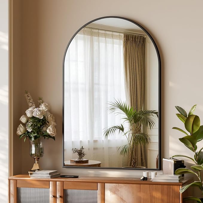 XRAMFY 32"x48" Arched Bathroom Mirror with Aluminum Frame Arched Wall Mounted Vanity Mirror for Entryway, Bedroom, Living Room, Black