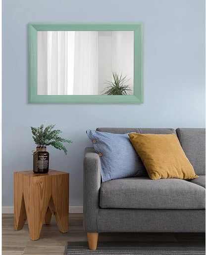 AAZZKANG Wood Framed Mirror Rectangle Modern Farmhouse Wall Mirrors Decor Large 26"x18" for Bedroom Living Room Bathroom Green