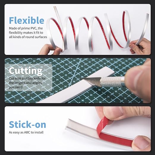 Art3d 30 ft Peel and Stick Flexible Molding Trim for Wall Tile Edge, Silver | Durable, Waterproof, Oil-Proof, Superior Adhesive, Useful, Easy to Clean, Ideal for Mirror Edges, Accent Walls, Backsplashes