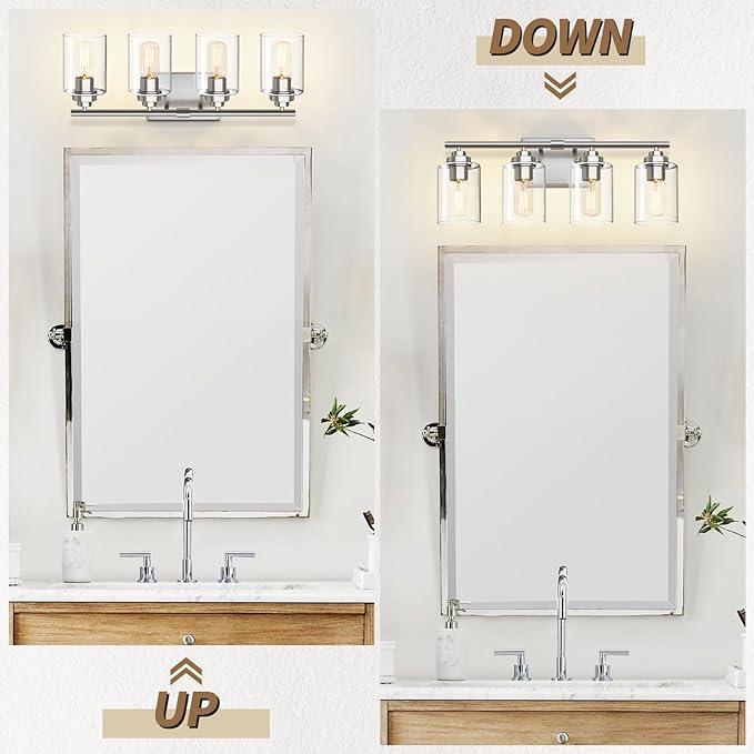 Bathroom Vanity Light Over Mirror,Bathroom Light Fixture Wall Sconce Lighting for Bedroom,Living Room (Nickel, 4-Light)
