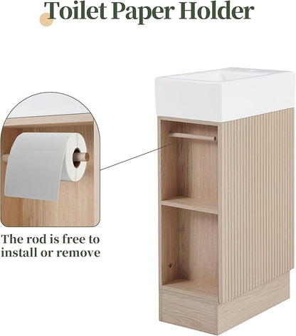 Harper & Bright Designs 18.6" Bathroom Vanity with Sink, Free Standing Single Basin Vanity Set with Storage Cabinet & Two-Tier Shelf, Wooden Bath Cabinet with Ceramic Basin for Bathroom, Natural