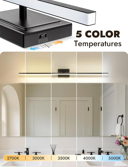 48 Inch Modern Bathroom Light Fixture, 30W 5CCT Dimmable LED Black Bathroom Vanity Lights Over Mirror, Vanity Lights for Bathrooms Restroom Mirror- ETL Certified