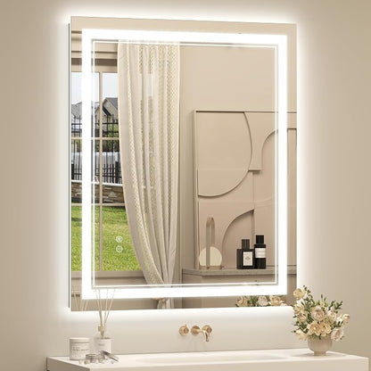 OKPAL 30x36 LED Bathroom Mirror with Lights, Anti-Fog Lighted Bathroom Mirror, Dimmable Lighted Mirrors for Bathroom Wall, LED Vanity Mirror, Shatterproof, ETL Listed, Horizontal/Vertical