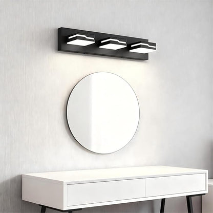 LED Modern Bathroom Vanity Light Fixtures 3-Light, 19 inch Dimmable Matte Black Vanity Lights for Bathroom Lighting Fixtures Over Mirror, with 350°Rotatable Acrylic Heads(White Light 5500K)