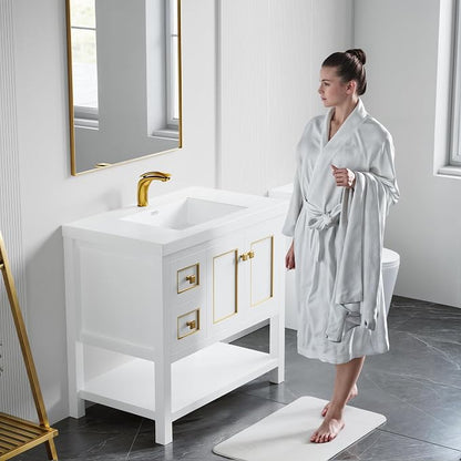 Dowell 37" Bathroom Sink,Single Bowl Vanity Basin,Rectangular Drop-In Bathroom Sink with Overflow,White-000 3722BP